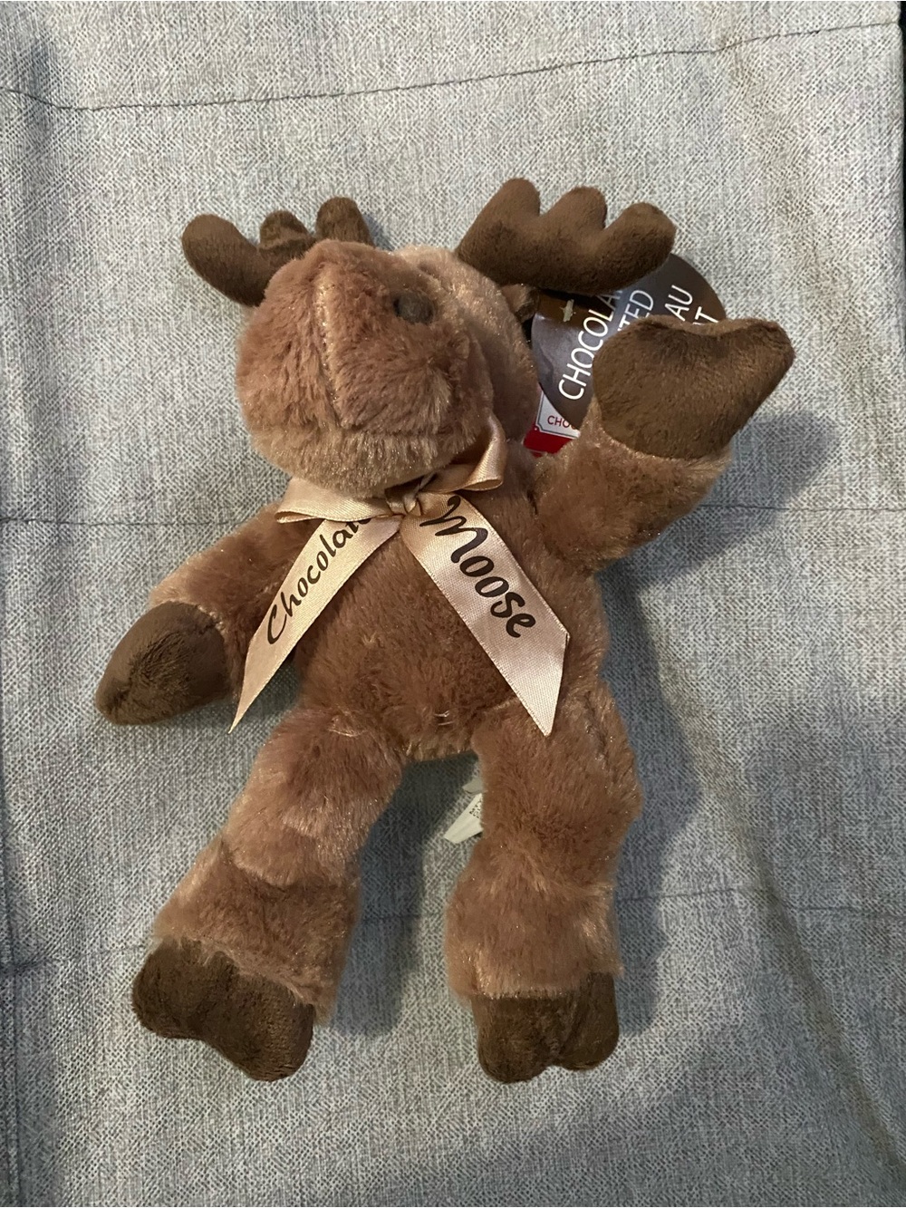 Chocolate Moose Plush with Ribbon